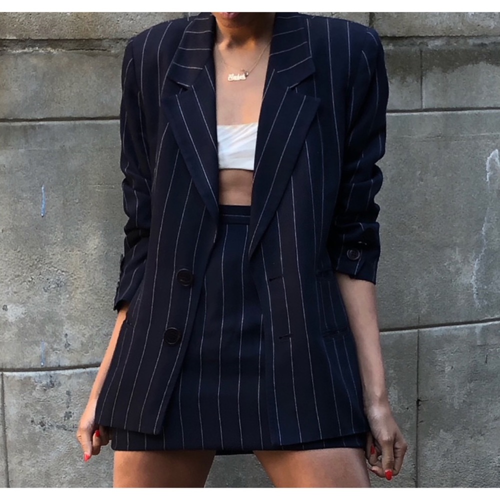 Ralph Lauren black label •Boyfriend Pinstripe Blazer + Skirt Suit Wool